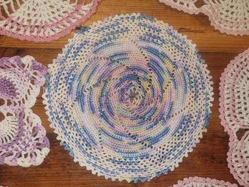 9 x Vintage Colorful Crochet Doilies