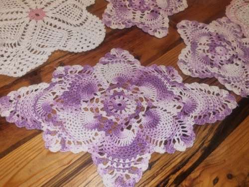 9 x Vintage Colorful Crochet Doilies