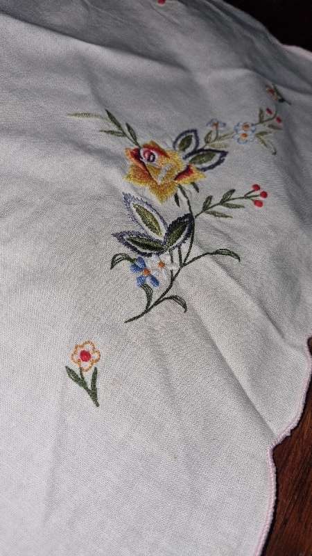Beautiful Vintage Embroidered Tea Tray Cloth - 47cm x 31cm