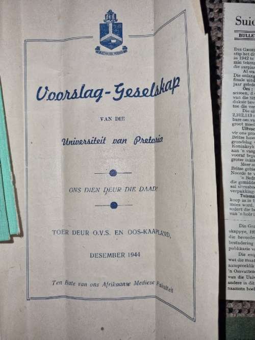 Some vintage documentation - 1930`s and 1940`s incl. Admission Card, Voortrekker Verslagkaart, exams