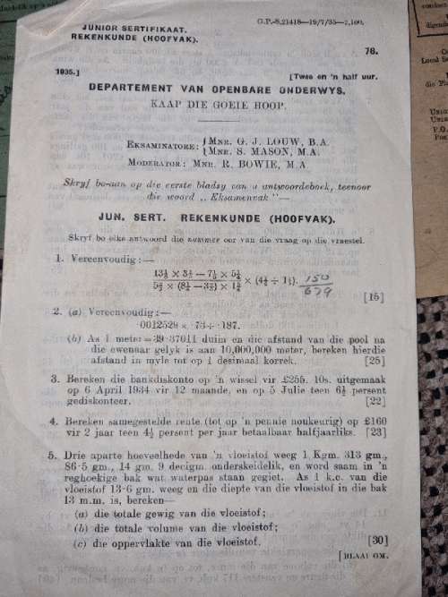 Some vintage documentation - 1930`s and 1940`s incl. Admission Card, Voortrekker Verslagkaart, exams