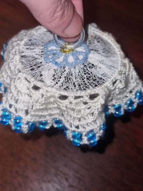Beautiful Vintage Milk Jug Doily with Beaded detail - Diameter - 15cm