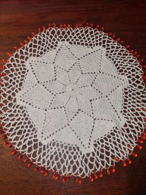 Beautiful Doily with Beaded detail - Diameter - 32cm