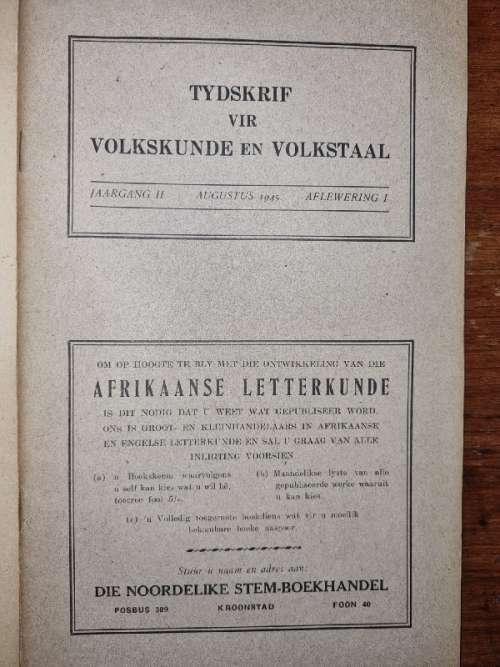 Tydskrif vir Volkskunde en Volkstaal - 6 x Boekies - 1944 - 1946