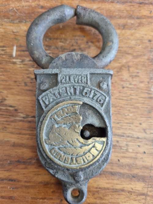 Large Vintage 2 Lever Lock - No Key - Some Damage - See photos