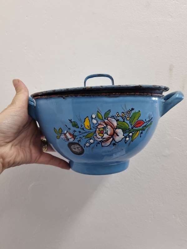 Vintage Blue Enameled Pot with lid