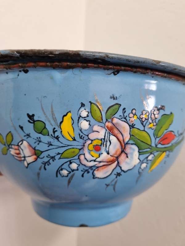 Vintage Blue Enameled Pot with lid