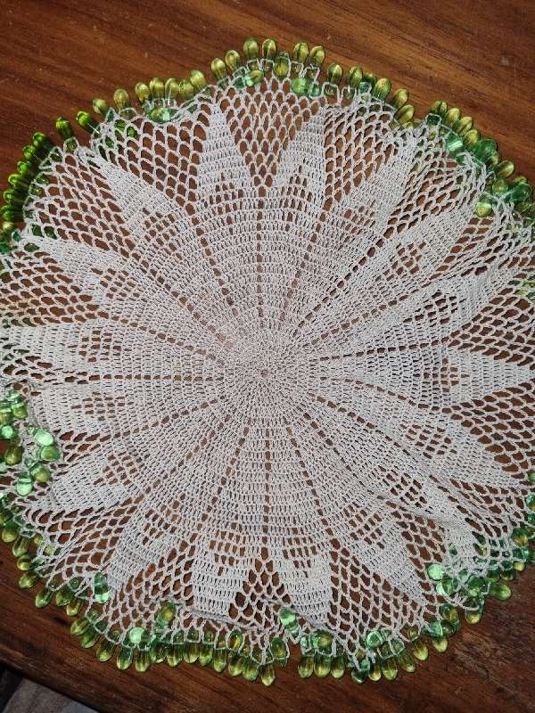 Beautiful Crochet doily with glass beads - Diameter - 24cm