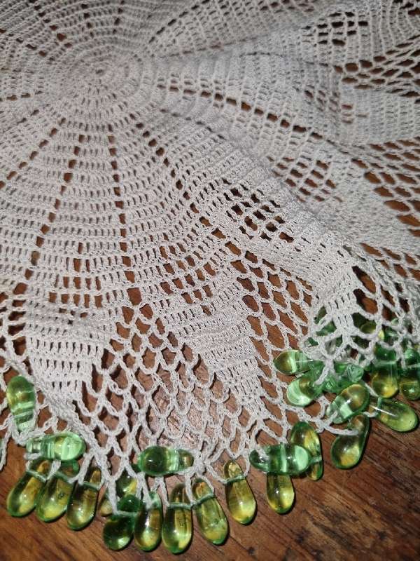 Beautiful Crochet doily with glass beads - Diameter - 24cm