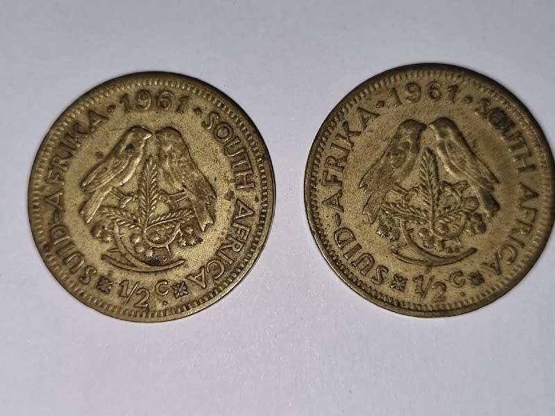 2 x 1961 1/2c coins