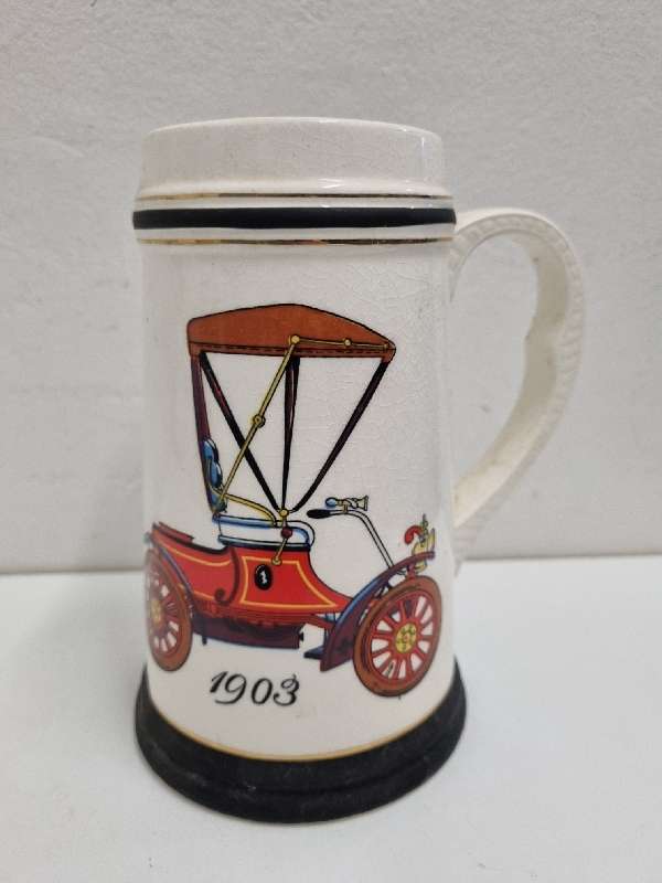 Vintage beer mug with vintage car detail