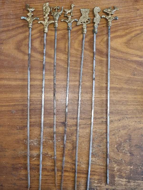 7 x Vintage Brass Top Skewers