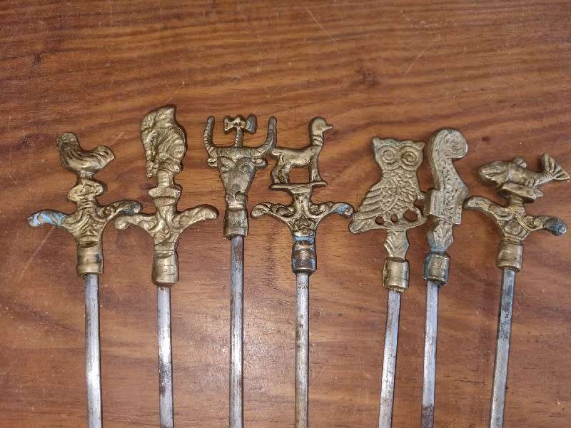 7 x Vintage Brass Top Skewers