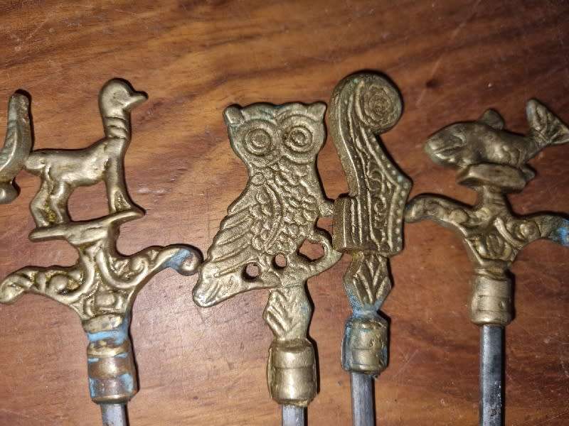 7 x Vintage Brass Top Skewers