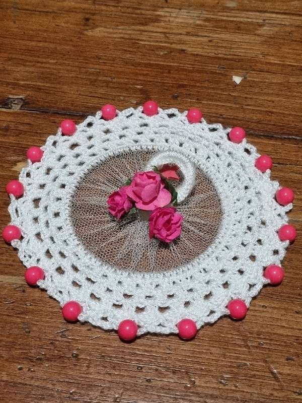 Beautiful Vintage Milk Jug Doily with Beaded detail - Diameter - 13cm