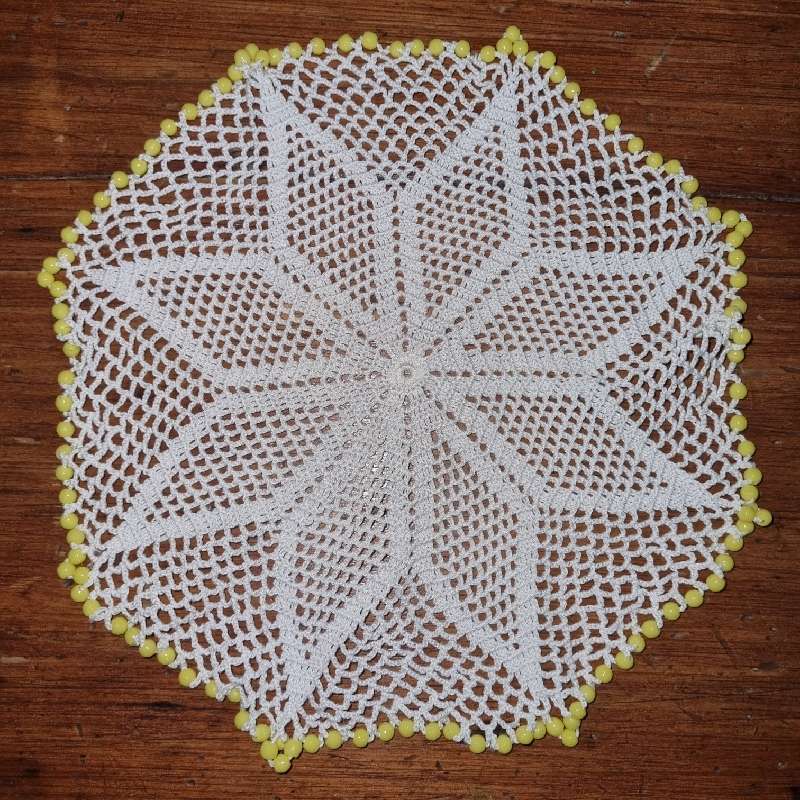 Small Vintage Doily with Beaded detail - Diameter - 20cm