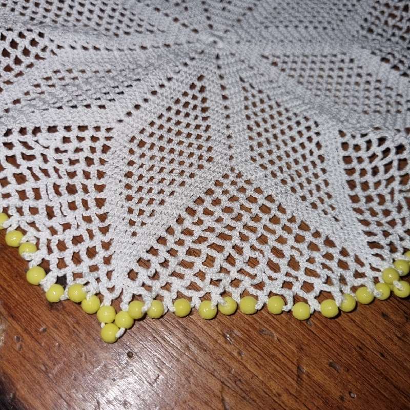 Small Vintage Doily with Beaded detail - Diameter - 20cm