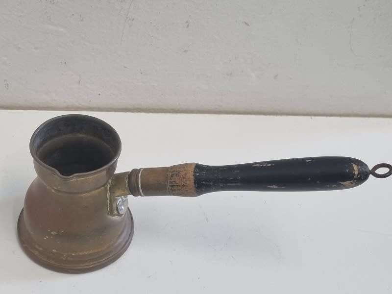 Vintage Brass Butter warmer with wooden handle