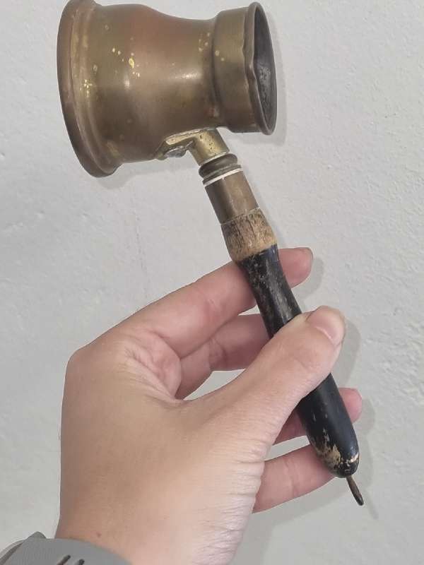 Vintage Brass Butter warmer with wooden handle