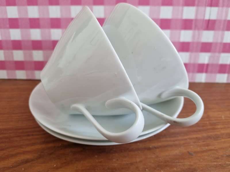 2 x Noritake Cups and Saucers - White - Made in Japan