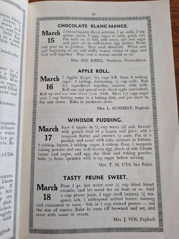 Vintage Recipe Book - VLVKP - CPWAA Calendar of Pudding / Almanak van Poeding