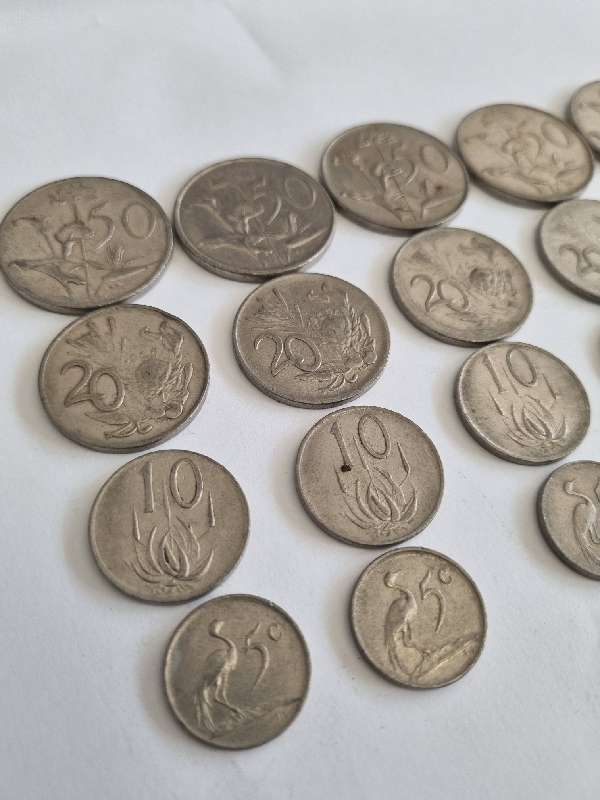 20 x Old SA coins - 50c, 20c, 10c and 5c