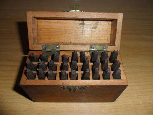 Vintage Complete Metal 1/8 Letter Punch Set in Beautiful Wooden Box