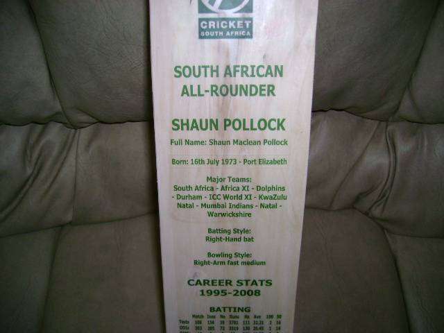 ** SHAUN POLLOCK SIGNED CAREER STATS BAT **