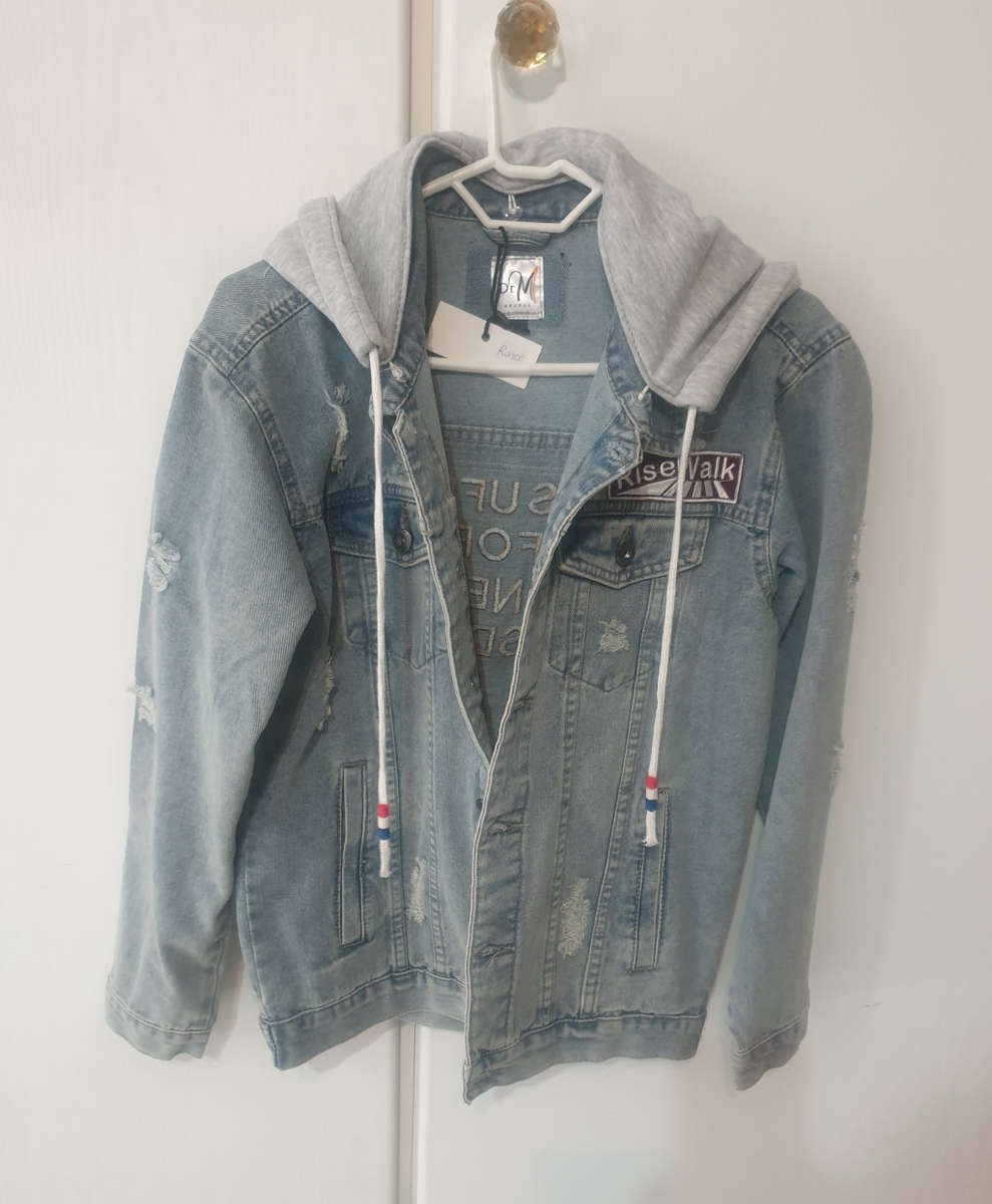 An Amazing designer denim jacket with detachable hood.