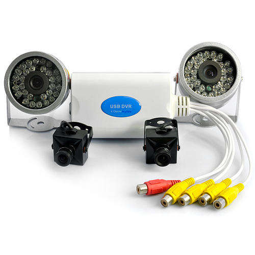 Mini USB DVR + 4 Security Camera Set - 420TV Line Indoor + Outdoor Cameras