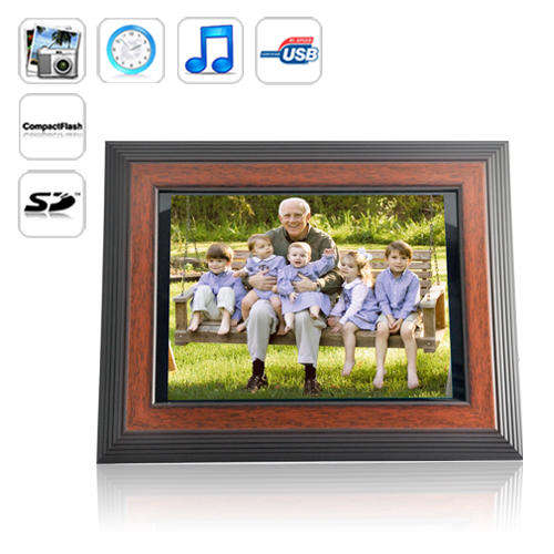12 Inch Wooden Digital Photo Frame w/ Remote + Media Player - F28