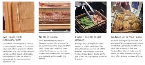 Copper Rectangle Crispy Tray Oven Air Fryer Mesh Basket Ceramic Coating - Cook With No Oil