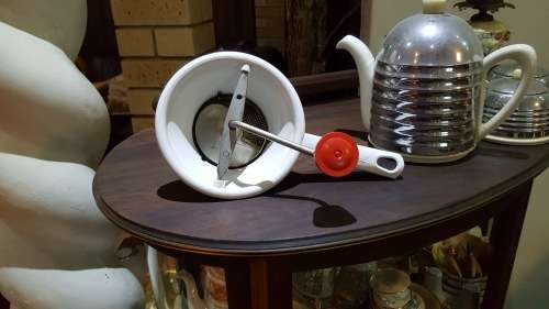 VINTAGE BABY FOOD MILL RED AND WHITE