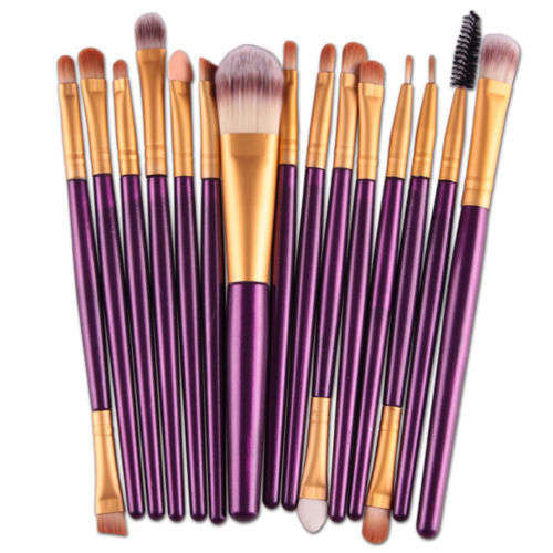 Makeup Brush Set 15 piece - PURPLE + GOLD