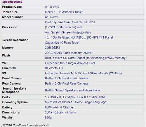 Mecer A105-W10 Executive Tablet with Windows 10