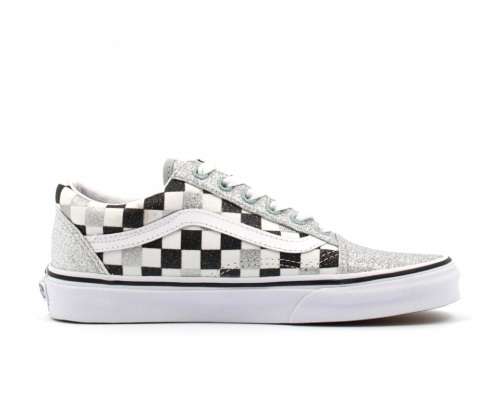 Vans Glitter Checkerboard Silver White - Size 7