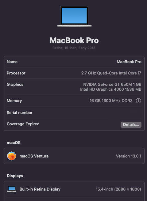 **MACBOOK PRO i7 2.7Ghz 16GB RAM**