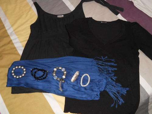 Black baby doll type top, jersey, pashmina and bracelet combo
