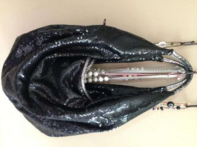 Stunning black and silver sequinned slouchy bag - woolworths