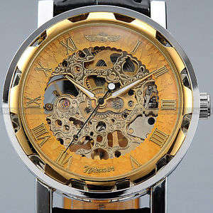 Classic Men's Gold Dial Skeleton Black Leather (SA Stock)