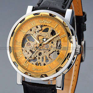 Classic Men's Gold Dial Skeleton Black Leather (SA Stock)