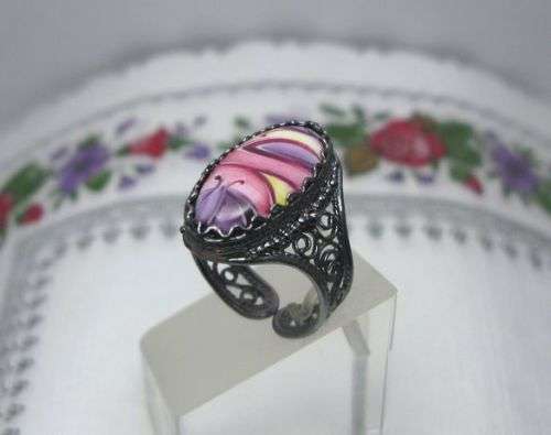 SALE!!! Original Russian Enamel Finift Craft Silver Ring Hand Made, Hand Painted. Rostov City Russia