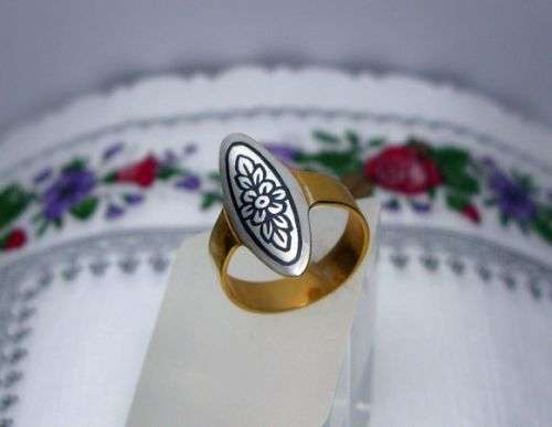 Vintage Original Russian Niello Craft 925 Sterling Silver Ring. Hallmarked. Hand Made.