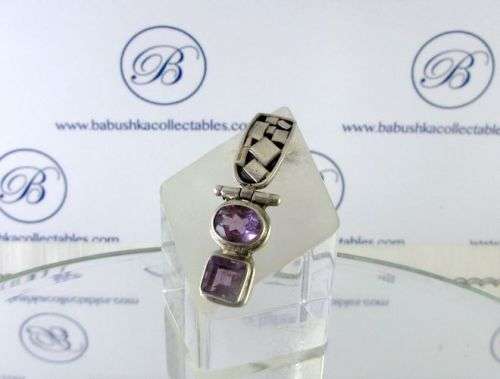 Vintage 925 Sterling Silver Cluster Pendant with Natural Amethyst Stones.