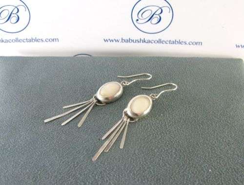 Stunning Timeless Antique Drop Earrings with Mother of Pearl. Hand Made.