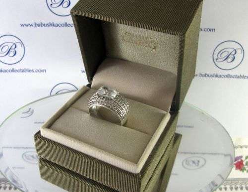 Unusual Wide Heavy Vintage Sterling Silver Cluster Ring with CZ Crystal Stones.