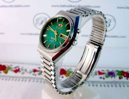Rare Original Automatic Orient Luxury Wrist Watch,  Day & Date, Dark Green Dial.