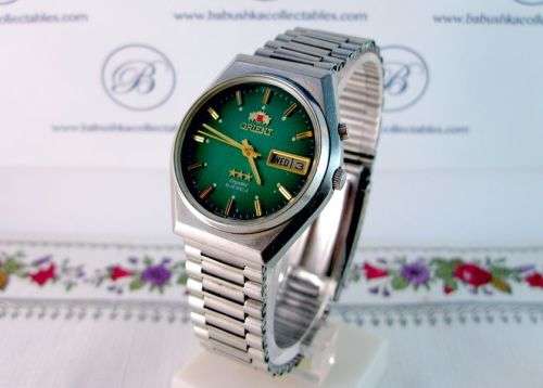 Rare Original Automatic Orient Luxury Wrist Watch,  Day & Date, Dark Green Dial.
