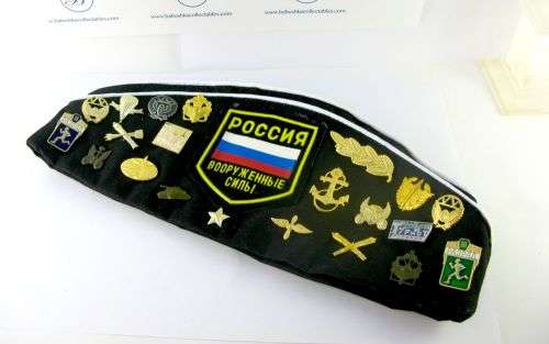 Original Russian Navy Side Cap "Pilotka" with Set of Collecable Badges. Haven't been used.