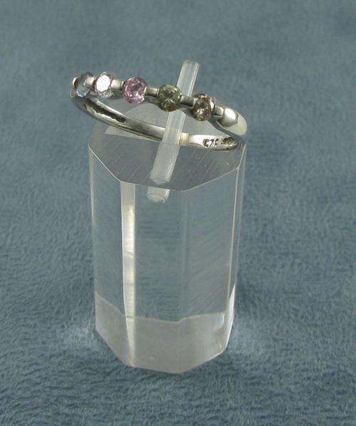 Vintage 925 silver ring with multi colour crystals